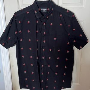Casual Short Sleeve Button Down Black w/ Roses